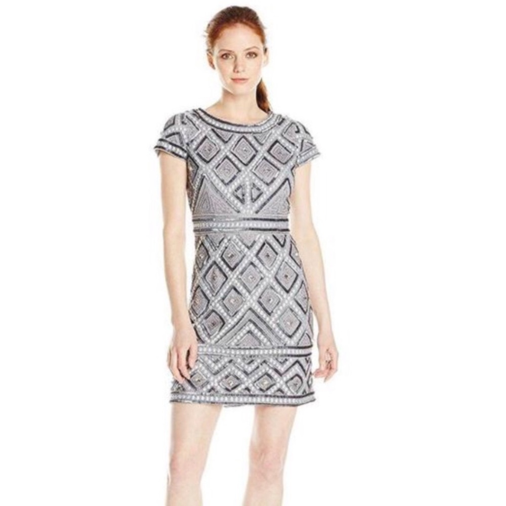 Adrianna Papell Grey Beaded Cocktail Dress Size 2